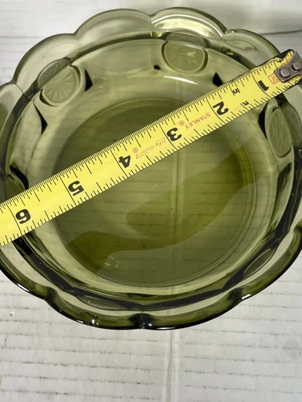 Vintage Fostoria Coin Glass Olive Green Covered Candy Dish